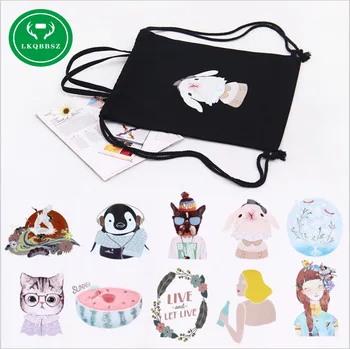 

Animal Shoulder clothes storage Bags for Women Canvas Drawstring Beam Port Back Girls Leaves Backpack Travel Shoes Storage Bags