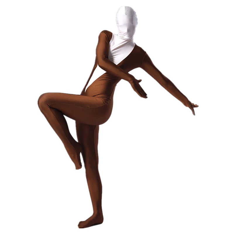 C030 Coffee And White Female Lycra Spandex Costumes-4_