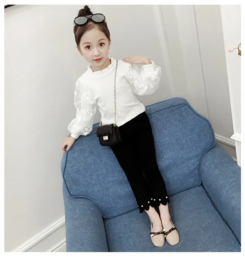 Girls Blouse White Lace Puff Long Sleeve Autumn Cotton Baby Toddler Teenager Girl Shirt Kids Tops Children Clothes A3035