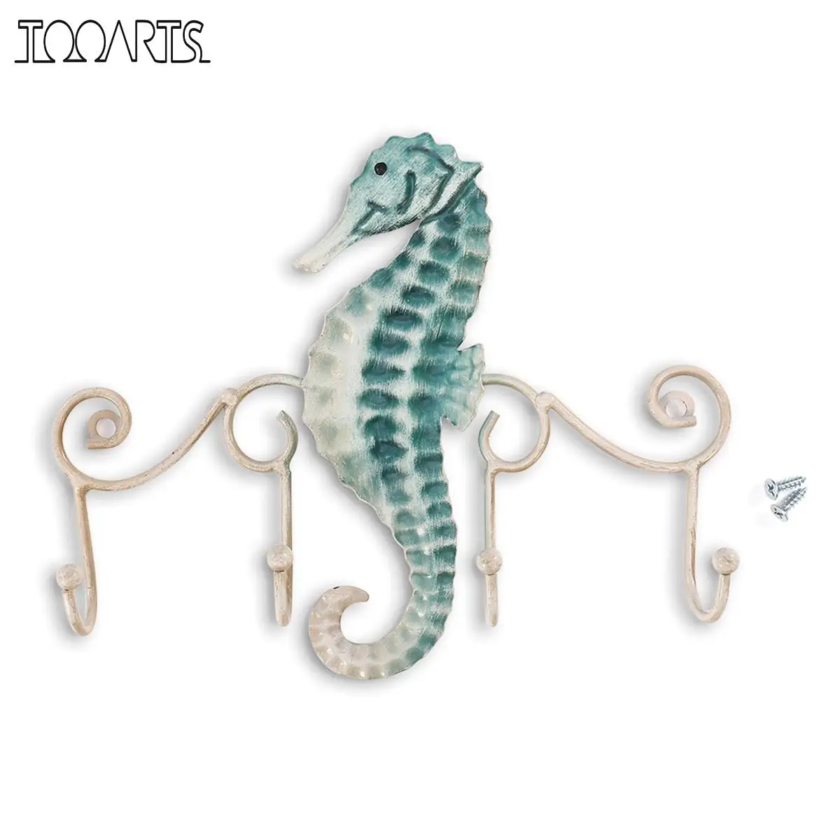 

Tooarts Iron Holder Seahorse Wall Hook Wall Hanger Vintage Design 4 Hooks Perfect for Coats Hats Bags Screws Clothes Home Decor