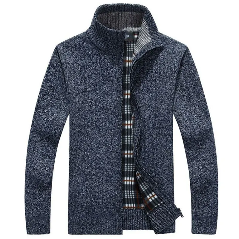 Men Jacket thick velvet cotton hooded fur jacket men's winter padded knitted sweater Cardigan Spring Outdoors Casual Knitwear
