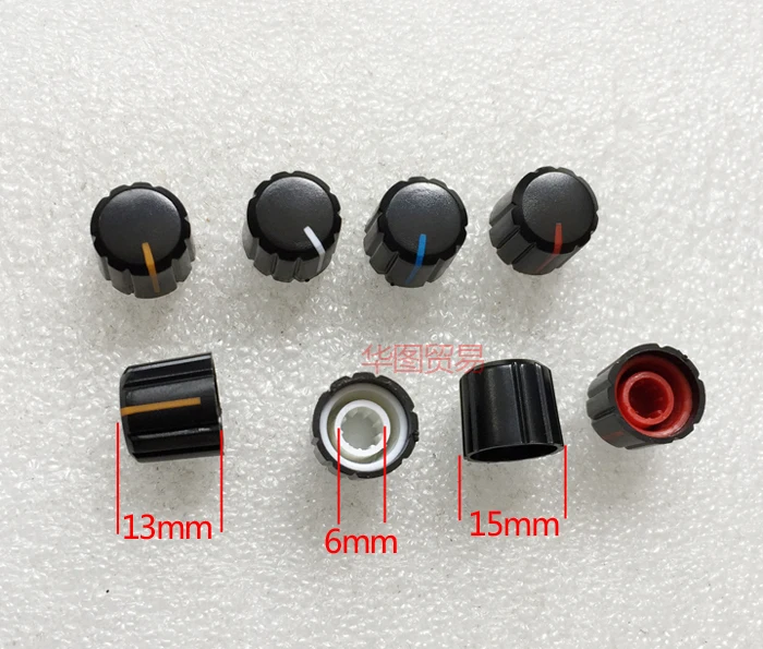 60pcs rotary potentiometer plastic knob cap / mixer console volume audio switch knurling shaft flower 6mm 13*15mm | Обустройство дома