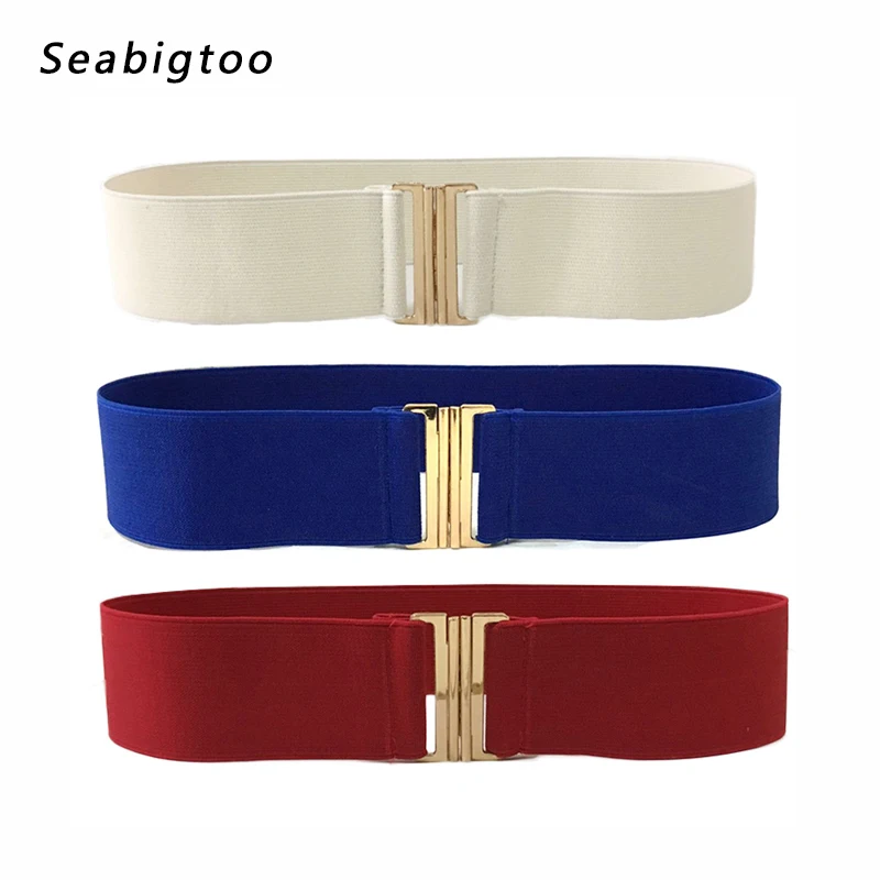 

Golden metal buckle design belt High Elastic Women Waist Belt 2018 New Female Waistband belts for woman designer belts Elegant
