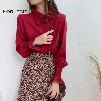 

EORUTCIZ Spring Chiffon Blouse Women Vintage Shirt Female Sexy Elegant Fashion Long Sleeve Casual Office Tops LM328