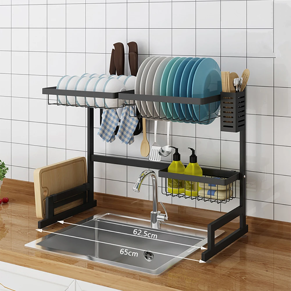 

Stainless Steel Kitchen Dish Rack U Shape Sink Drain Rack Two layers Kitchen Shelf Kitchen Supplies Storage Holder