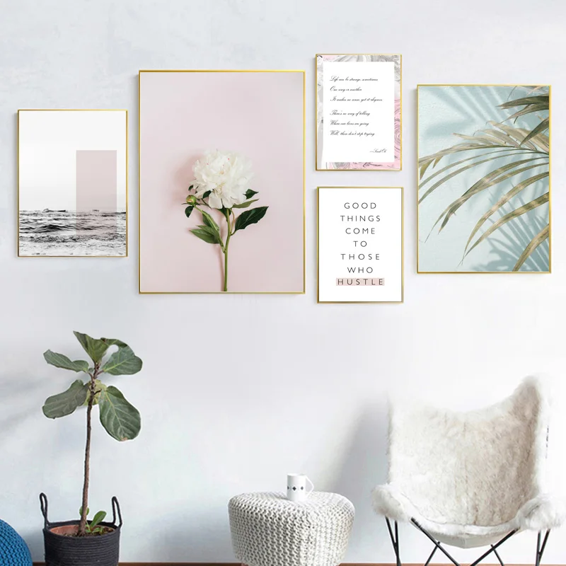 

White Flower Leafs Motivational Quotes Wall Art Canvas Painting Nordic Posters And Prints Wall Pictures For Living Room Decor