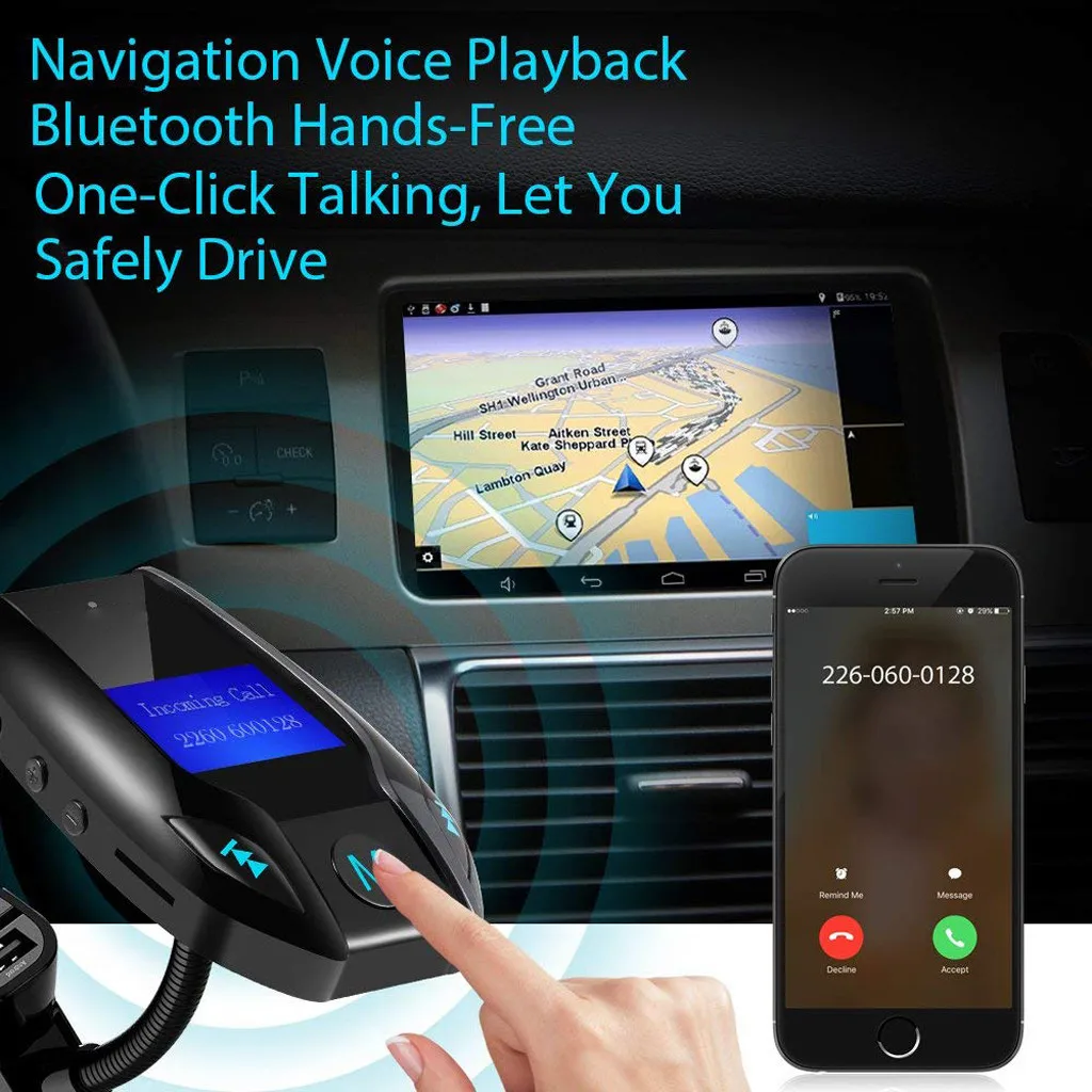 Fm-передатчик, Bluetooth, автомобильный Aux, Bluetooth, автомобильный fm-передатчик, MP3 плеер, Hands Free, Радио адаптер, комплект, USB зарядное устройство, воспроизведение музыки