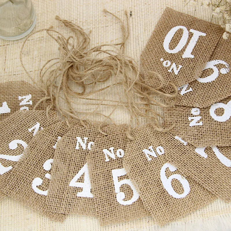 

Wedding Decoration DIY Shield Line Card Flag Rustic Hessian Jute Linen Bunting Flags Burlap Mariage Party Garland Decor 2019 HOT