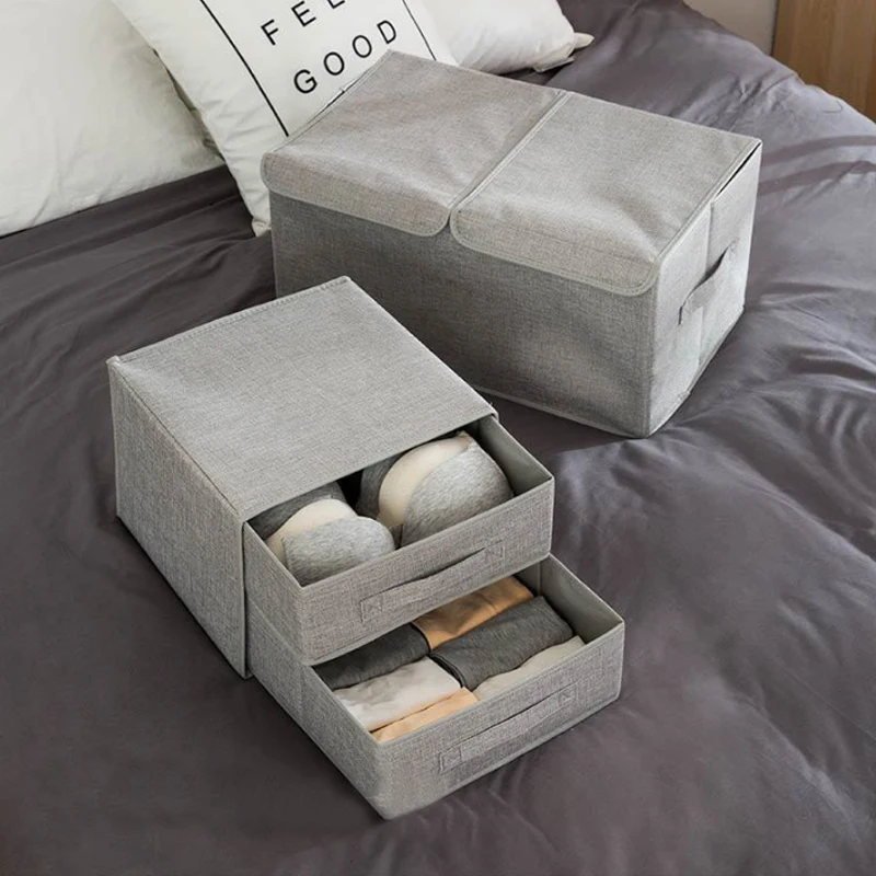 

Foldable Cotton Linen Clothes Storage Box Underwear Socks Organizer Drawer Wardrobe Closet Container Sundries Home Accessories