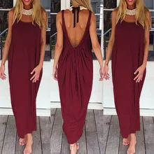Zanzea Brand Vestidos 2017 Women Fashion Casual Loose Solid Dress Sleeveless Backless Long Maxi Beach Dresses Plus Size