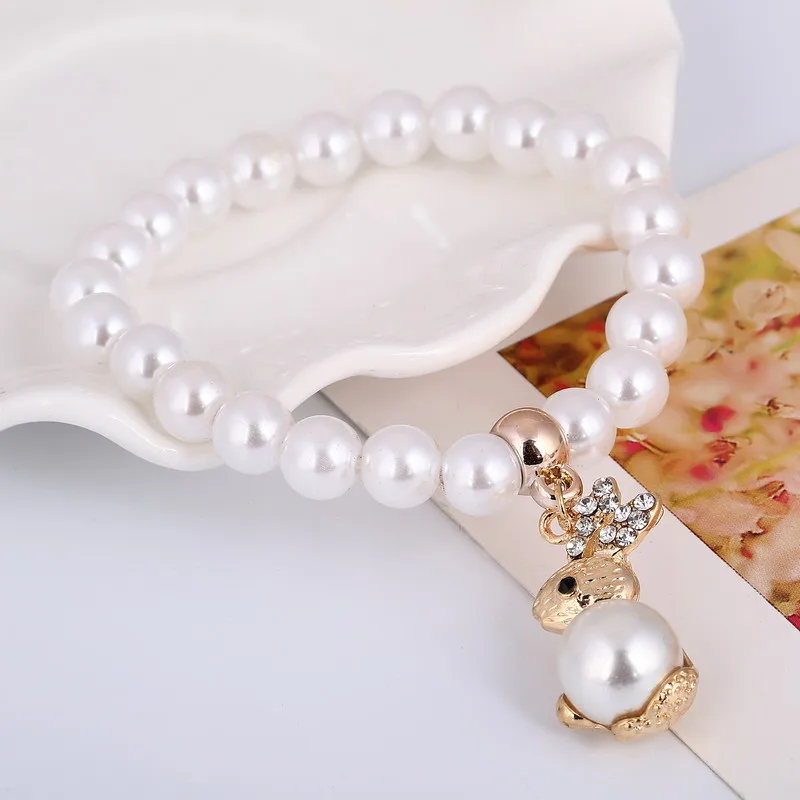  Fahsion Crystal Imitation Pearl Bracelets For Women Rabbit Pendant Bracelets & Bangles Pulseras Mujer Jewelry 161