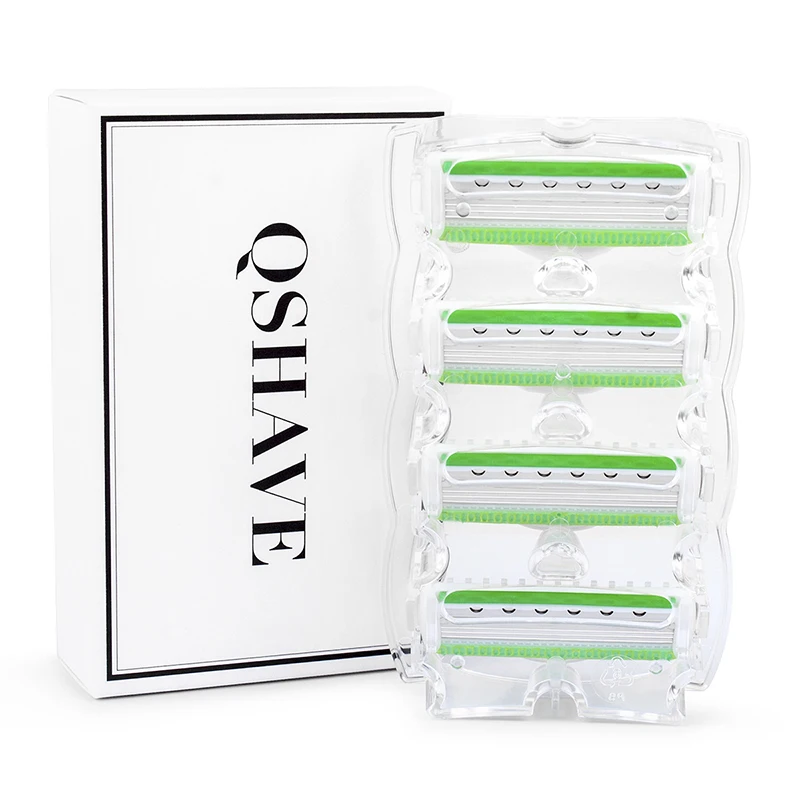 

QShave Green Series Blade Lady Personalized Shaving Razor X5 USA Blade Women Razor Blade, 4 / 8 /16 Cartridges