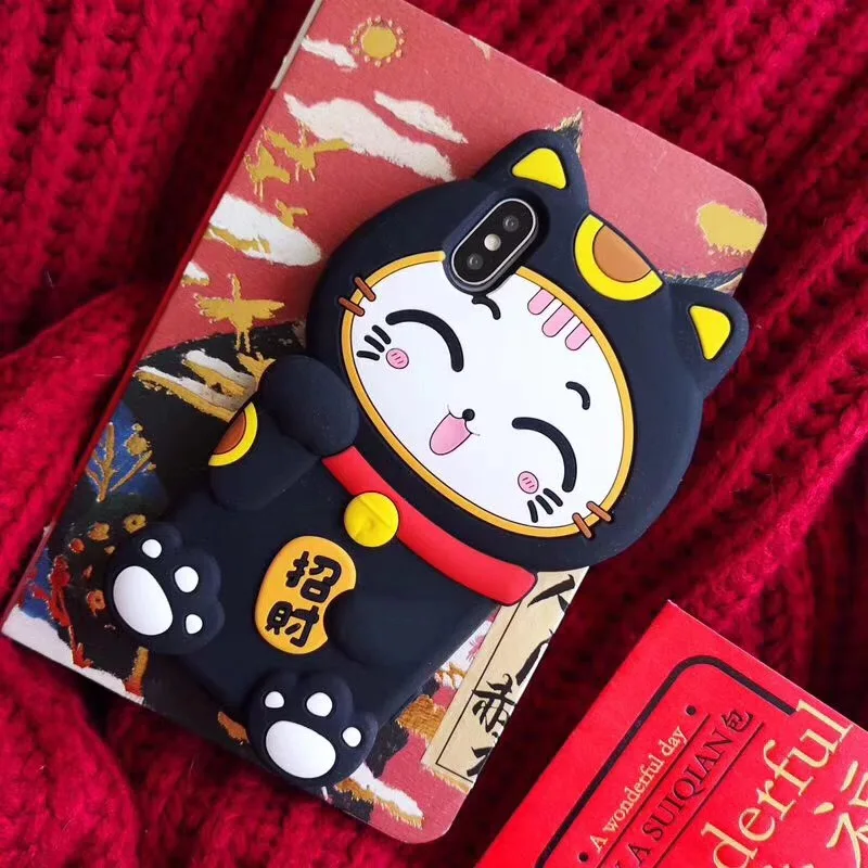 Мягкий силиконовый чехол для телефона с милым мультипликационным изображением счастливого кота для iPhone 6, 6s, 7, 8 Plus, X, Xs, Max, Xr, Роскошный милый кукольный чехол, Fundas