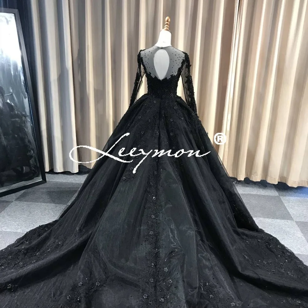 Винтажное черное свадебное платье с длинным шлейфом бальное платье с длинными рукавами свадебное платье на заказ Robe De Mariag