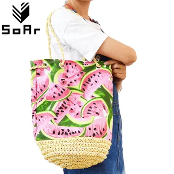 

Summer Style Bucket Bags Watermelon Woven Straw Beach Bags Shoulder Bag Canvas Handbags High Quality New Fashion Designer