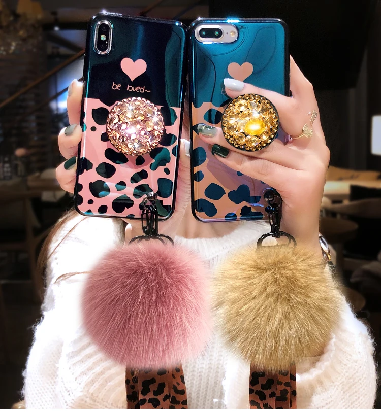 

For iPhone Xs max Gold foil leopard case for iphone Xs X 8plus 7 6 6S plus bling soft case for iphone 8 plus XR +3D holder ball