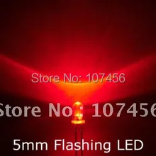 1000 шт./лот 5 мм мигающий красный светодиод(5000mcd) 5 мм светло-светодиод 5 мм мигает красный светодиод прозрачный объектив Светодиодная лампа