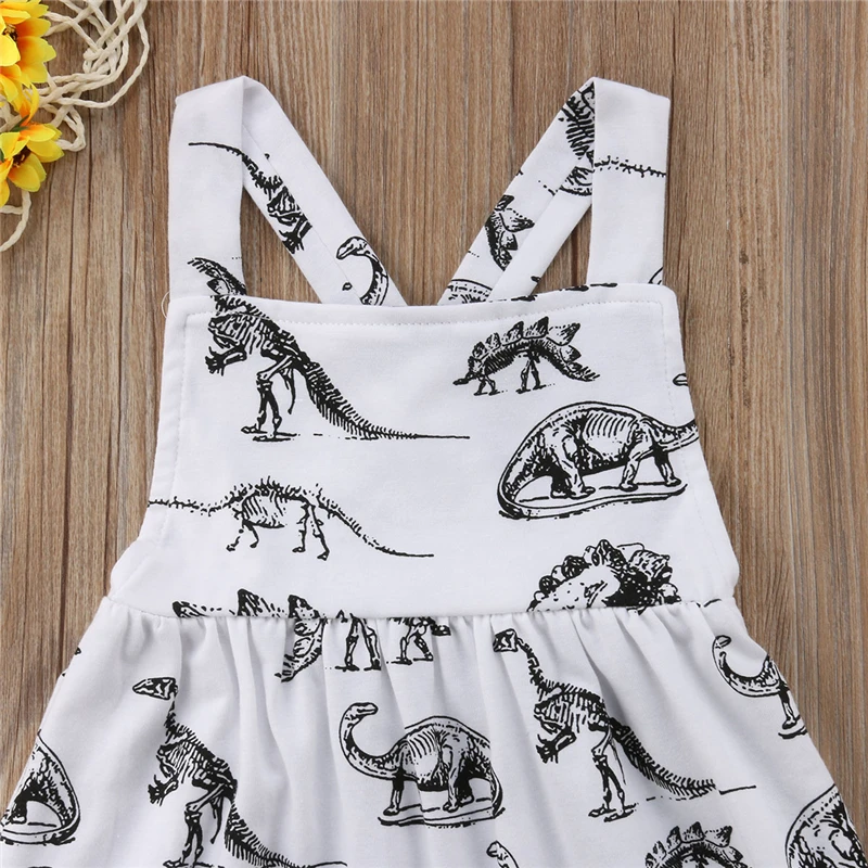 100% Cotton Newborn Kids Baby Girl Dinosaur Print Backless Tutu Dress Toddler Girls Summer Sleeveless Sundress Dresses Clothes