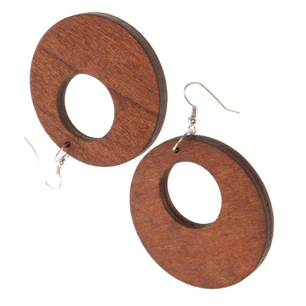 

Fashion Women Cutout Wood Brown Circle Drop Dangle Hook Earrings DIY Jewelry