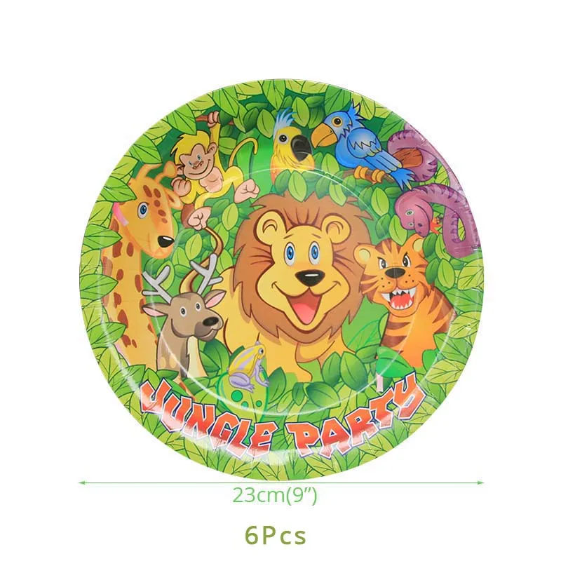 Jungle Party Supplies Birthday Party Decorations Kids Animal Safari Paper Plate Cup Balloons Baby Shower boy 1st Birthday Decor - Цвет: 6pcs paper plate