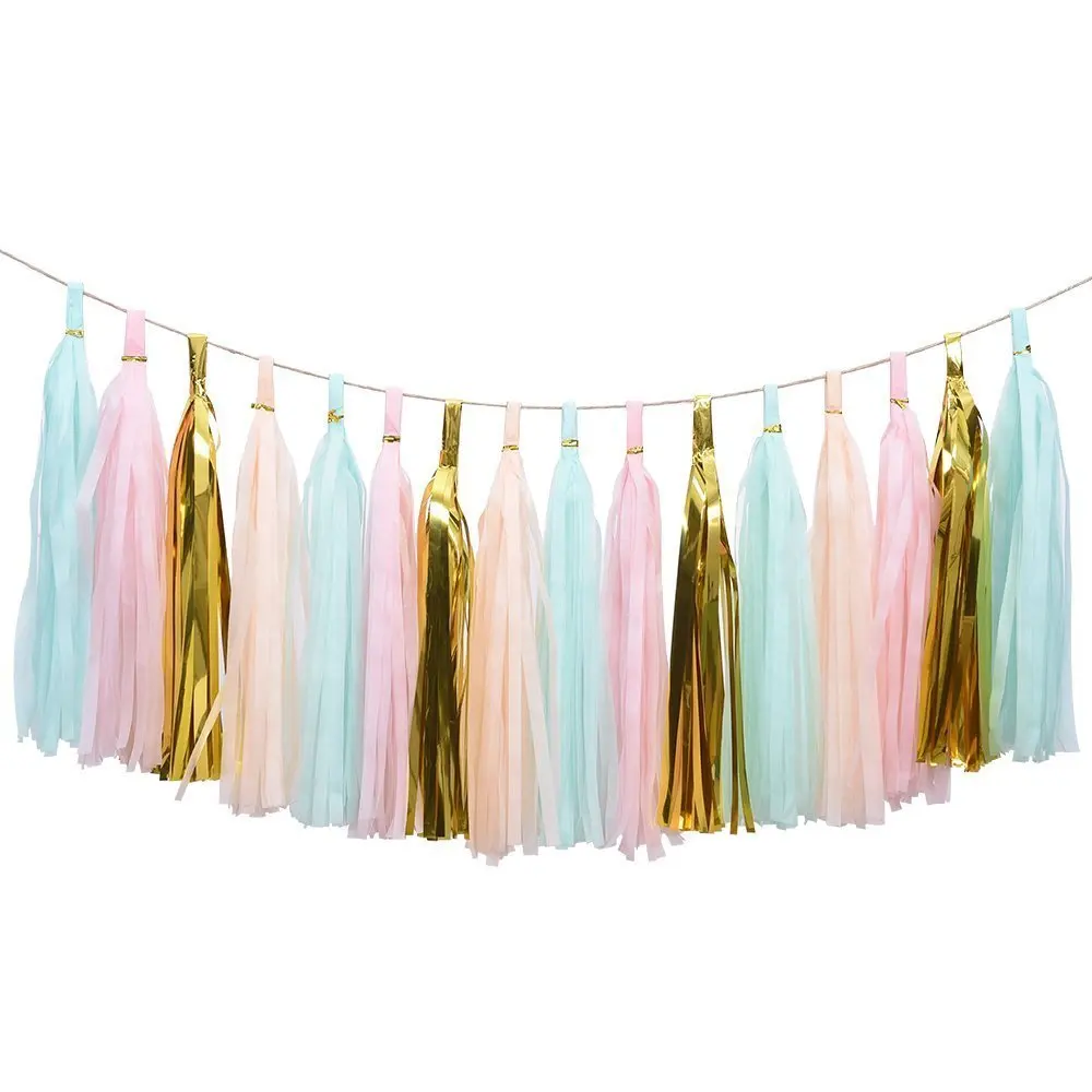 Partigos 5pcs 14inch Tissue Paper Tassels Garland Wedding Decoration Birthday Baby Shower Home Party Paper Craft Supplies