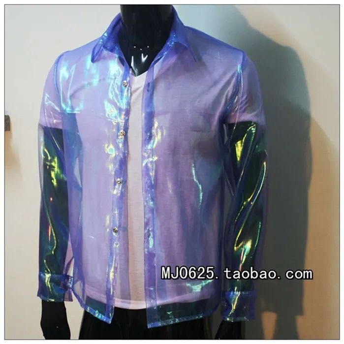 

RARE Fashion MJ Michael Jackson This is it Punk Bule transparent shirt Show Performance