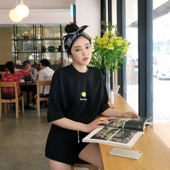 

Summer women two piece outfits Cartoon Pattern Two Piece Set Fashion O-Neck Top And Shorts Slim Women Sets