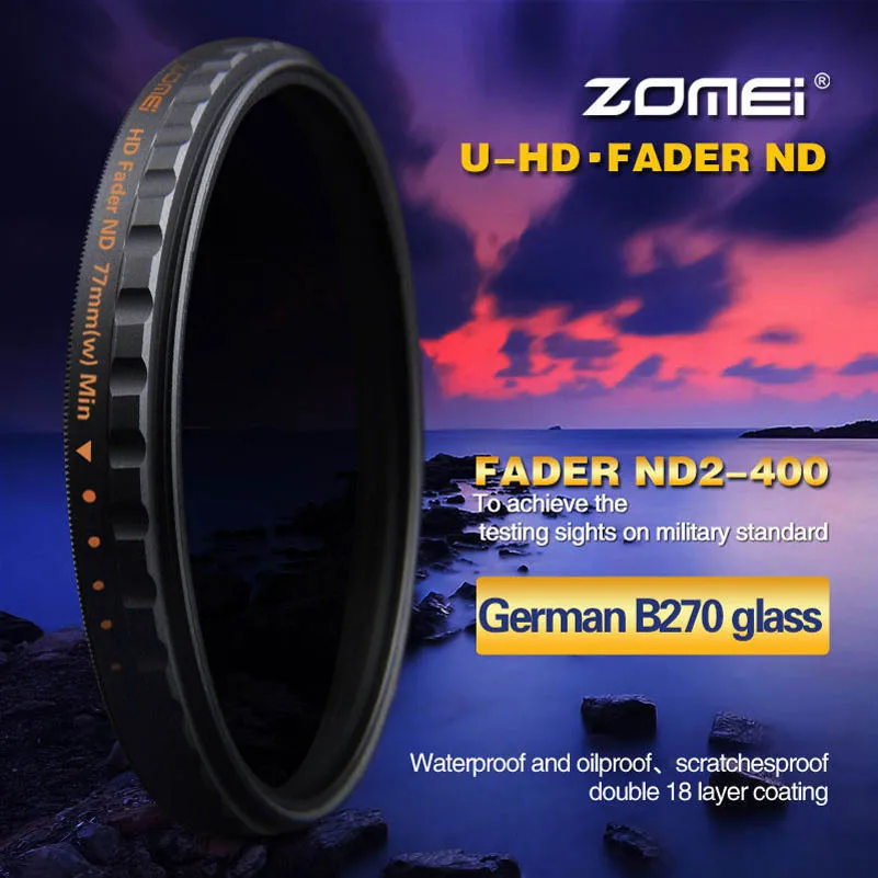 Zomei 82 мм ультра тонкий HD 18 слой ND2-400 с многослойным покрытием нейтральной плотности фейдер переменный ND фильтр для Canon Nikon sony Pentax объектив
