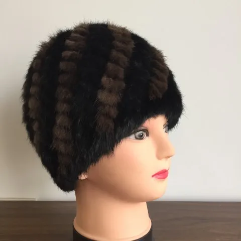 Новая женская модная Натуральная норковая меховая шапка натуральная меховая шапка Модные женские головные уборы TNT322 - Цвет: coffee black