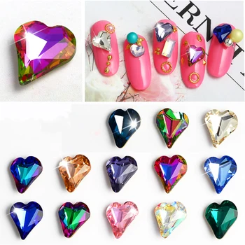 

5Pcs 12x13mm Mix Color Crooked Heart Pointed Back Crystal Fancy Glass Stone For DIY Nail Art/Wedding Dress/Jewelry Decoration