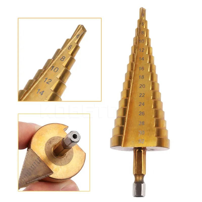 HSS 4-12/20/32mmTitanium Coated Step Drill Bit Drilling Power Tools for Metal High Speed Steel Wood Hole Cutter Step Cone Drill