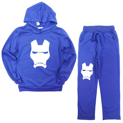 Крутые однотонные комплекты одежды для маленьких мальчиков и девочек «мстители», «Железный человек» свитер с капюшоном+ штаны, 2 предмета, детская одежда для мальчиков и девочек - Цвет: Blue 1