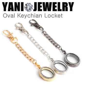 

10pcs/lot Free shipping Rhinestone Oval Glass Locket Keychain Floating Locket Keychain Key Ring Pendant