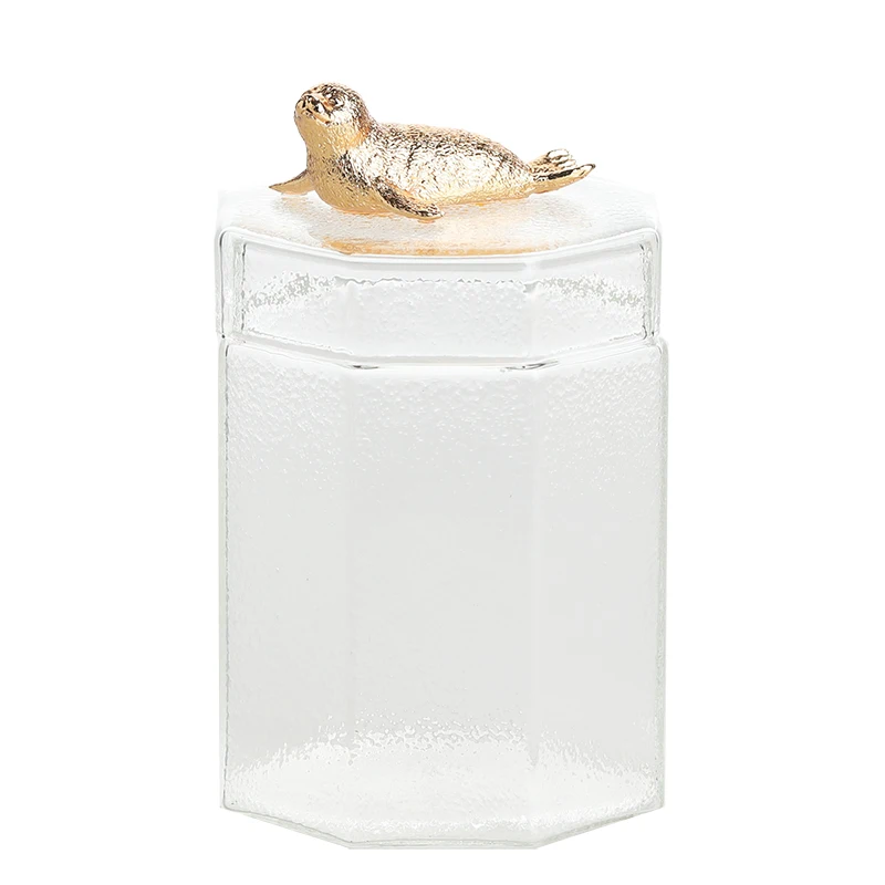 Роскошная стеклянная банка для хранения Позолоченные фигурки животных Крышка Чай Кофе гайки специи декор стола контейнеры для хранения еды Органайзер - Цвет: Seal