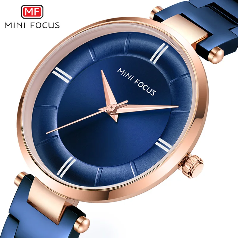 MINI FOCUS Women's Stainless Steel Dress Watches Simple Luxury Quartz Wristwatch for Lady Woman Relogios Femininos 0235Blue rose MINI FOCUS Women's Stainless Steel Dress Watches Simple Luxury Quartz Wristwatch for Lady Woman Relogios Femininos 0235Blue rose