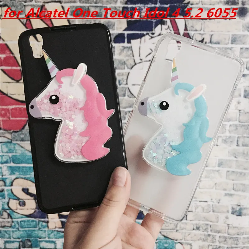 

3D Unicorn Quicksand Liquid Soft Silicone Case for Alcatel One Touch Idol 4 5.2 6055 6055B 6055H 6055K 6055Y Phone Cover Funda