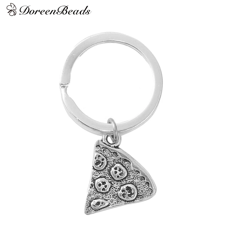 

DoreenBeads Keychain & Keyring Key Chains Pizza silver color Triangle Carved 4.6cm(1 6/8"), 1 Piece