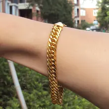 Мужской тяжелый желтый позолоченный кубинский браслет-цепочка 230 мм настоящие люди модель не удовлетворена, 7 дней нет причин для возврата