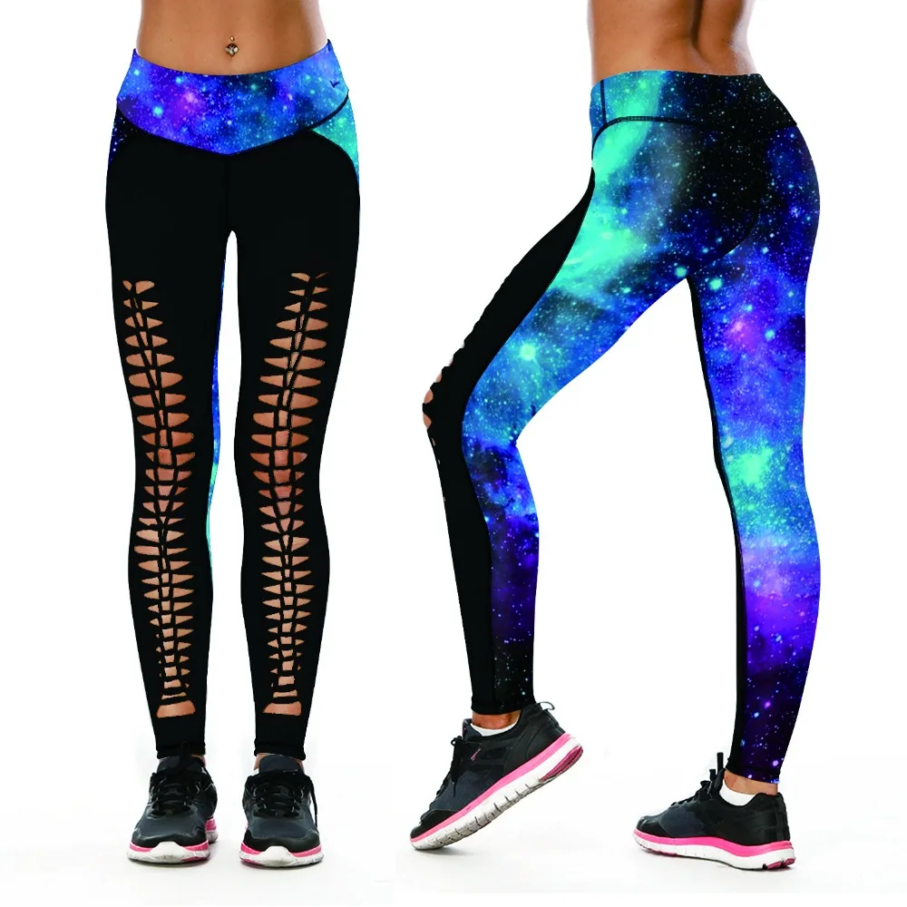 Women Yoga Pants Elastic Sport Leggings Galaxy 3D Print Running Pant ...