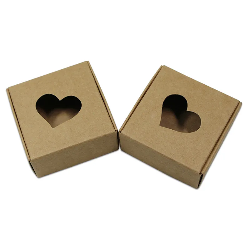 50 шт. Коричневый Белый Черный квадратный крафт-бумага подарочные коробки упаковка выдалбливают картонная коробка для свадебной вечеринки печенье конфеты - Цвет: Brown Heart