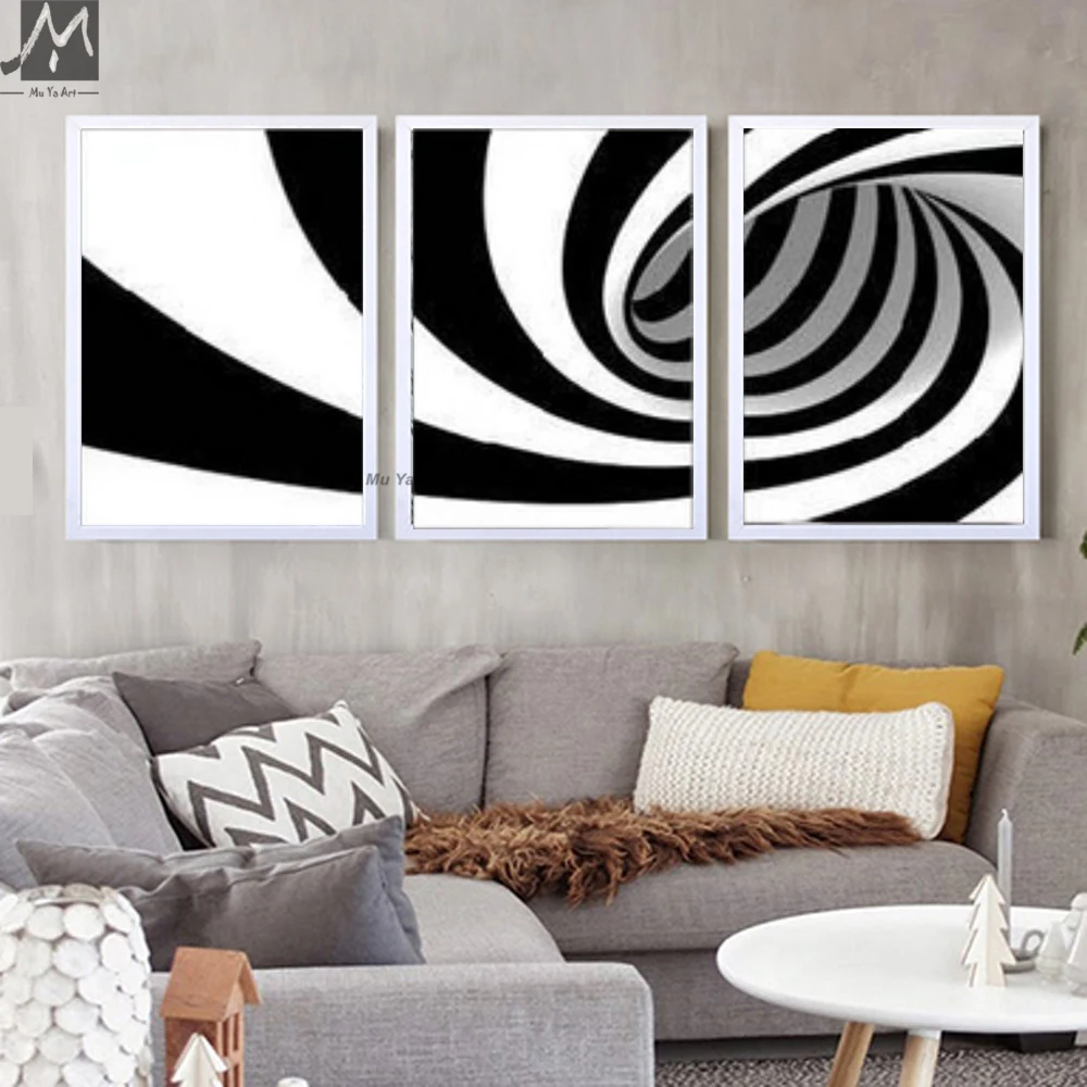 3 Piezas Lienzo Pared Arte Blanco Y Negro Arte Moderno Pintado A