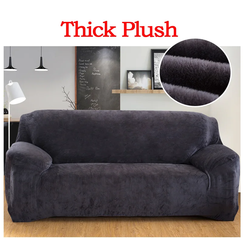 Elastic Slipcover Solid Color Thick Plush Stretch Sectional Sofa Covers for 1 2 3 4 seater