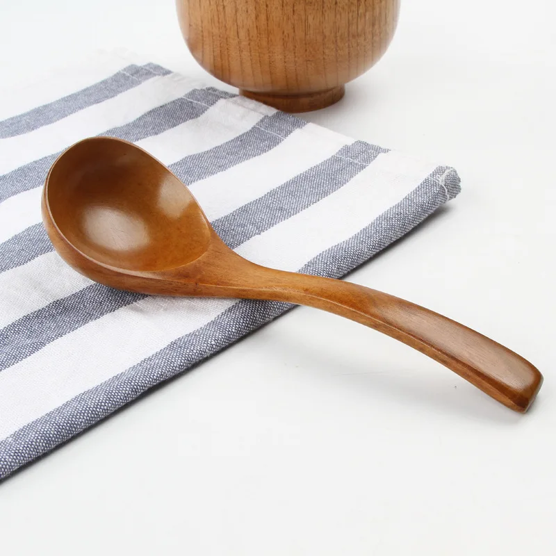 1pcs Thick Wood Wooden Scoop Soup Spoon Dinnerware Eco friendly Serving