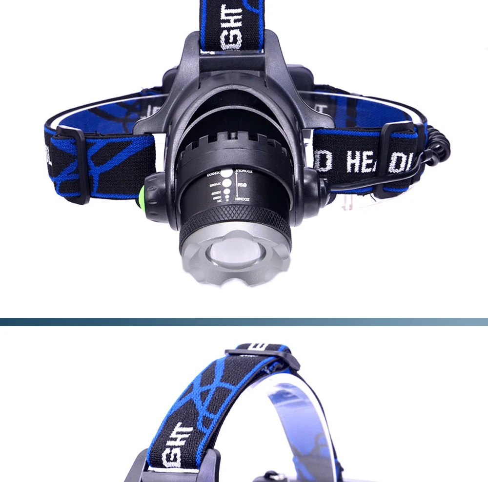 Перезаряжаемый налобный светильник с зумом 18650 светодиодный налобный фонарь Водонепроницаемый XM-L T6 2000LM налобный светильник для кемпинга рыбалки