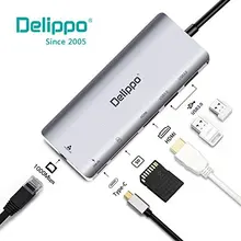 Delippo USB C Hub адаптер 4 К HDMI 2USB 3,0 Порты Тип C адаптер SD Card Reader 1000 м Ethernet порты 6 в 1 многофункциональный адаптер