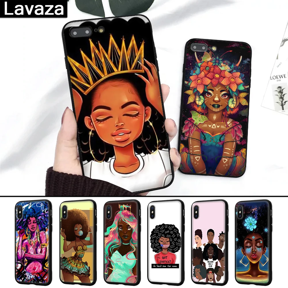 

Lavaza MELANIN POPPIN Black Girl Silicone Case for iPhone 5 5S 6 6S 7 8 Plus X XR XS Max