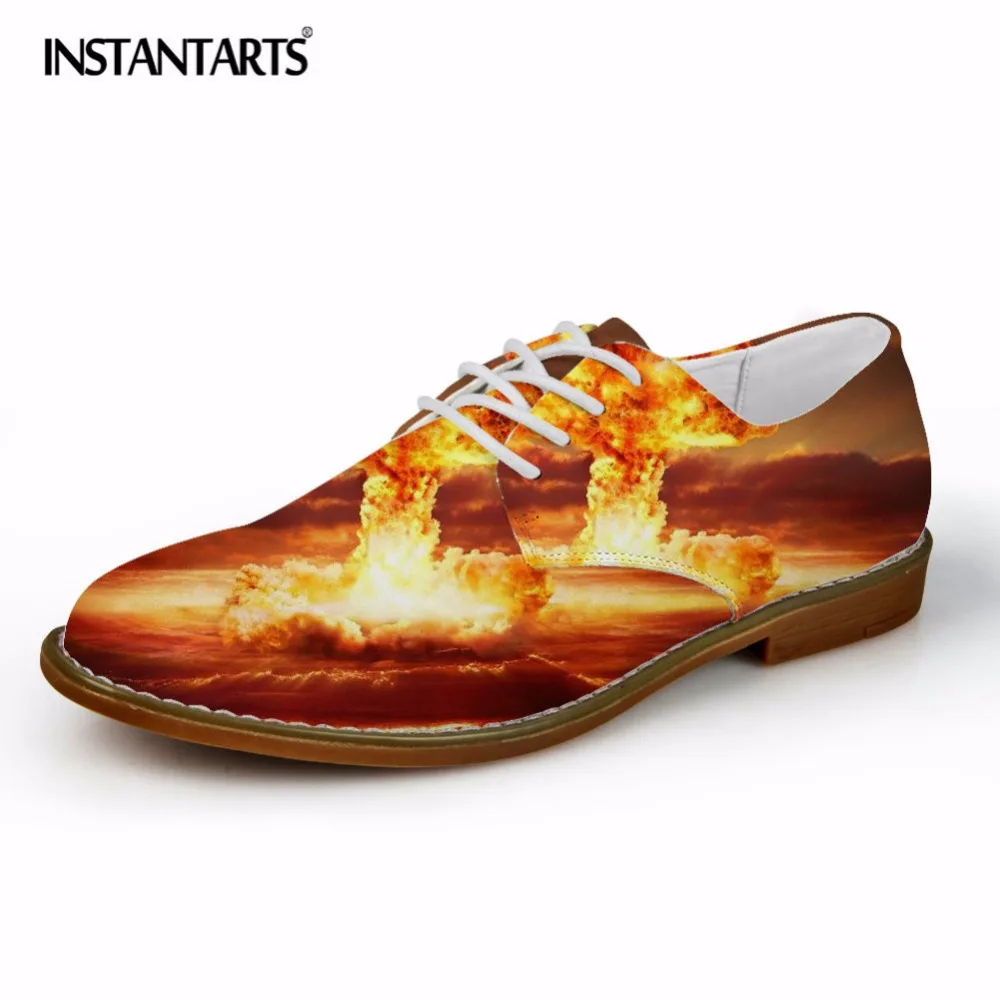 

INSTANTARTS 3D Fashion Flame Printing Oxfords Shoes for Men Casual Flats Fashion Men's Leather Shoes Man Synthetic Dress Shoes