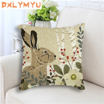 Cute Cartoon Rabbit Printed Linen Cotton Seat Cushion Decorative Cushion No Filling Throw Pillows For Children Room Decoration 