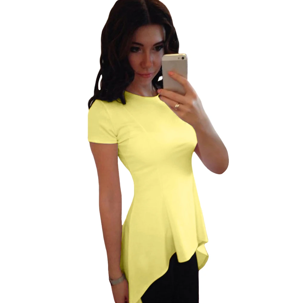 2019 Sexy Women T Shirt Irregular Peplum Hem T Shirt O Neck Short Sleeve Solid Slim Causal Top 
