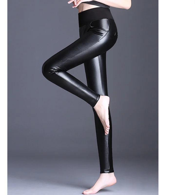 Buy Faux Leather Leggings Navy Blue Sexy Women Leggin